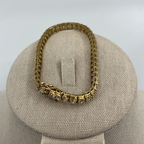 90s/2000s Sterling Silver CZ Tennis Bracelet - Gold Finish, 7.25" - Picture 5 of 10